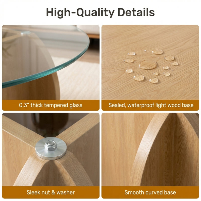 Modern Round Glass Coffee Table, Natural