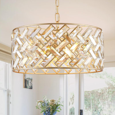 Modern Gold Crystal Chandelier Semi Flush Mount Ceiling Light With Adjustable Chain For Dining Room Living Room Bedroom Foyer