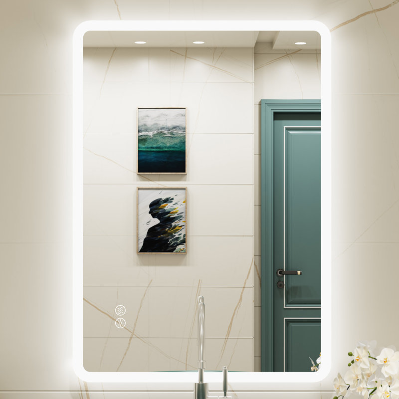 Bathroom Mirror with Led Lights, Anti-Fog, Wall Mounted, Dimmable, Horizontal/Vertical, 32" x 24"