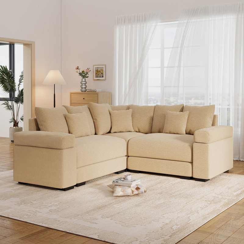 Canapé modulaire en velours côtelé en L 79 po, Velours côtelé chameau