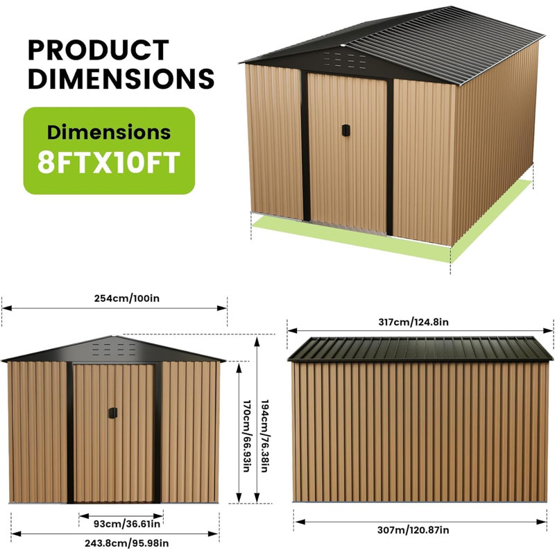 10*8FT Outdoor Storage Shed with Updated Frame Structure for Patio Garden Lawn, Brown
