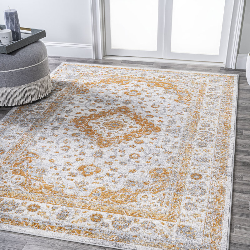 Indhira Ornate Medallion Persian Orange/Cream Rug, Rectangle 3' x 5'