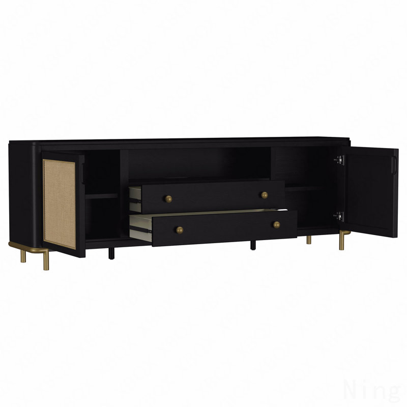 Meuble télé noir à 2 portes, console média simple en métal pour petit salon, Noir