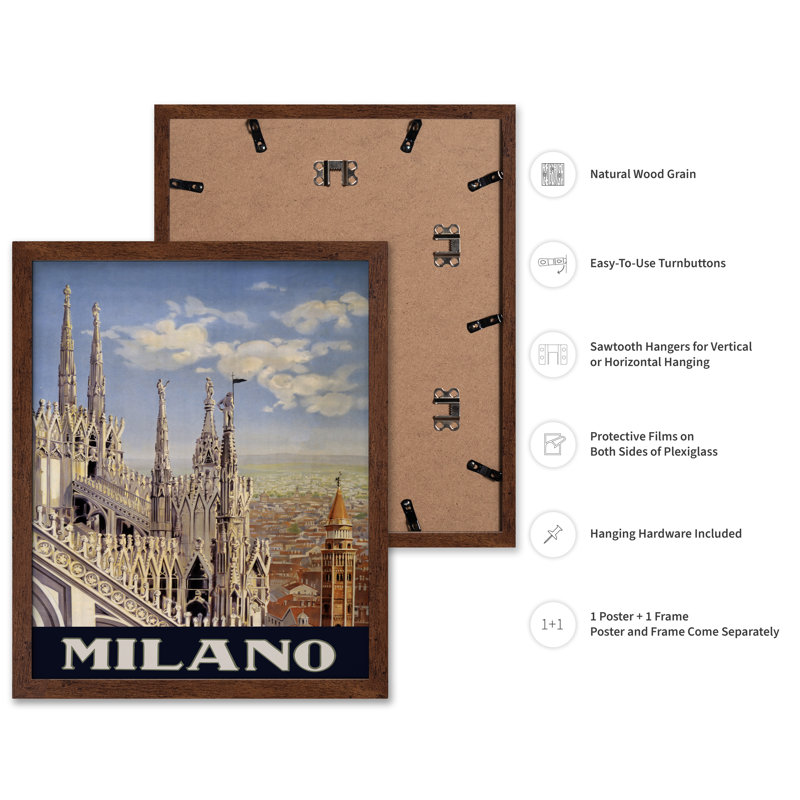 Milan, Italie, Affiche, H 16 po x l 20 po, Encadrement brun