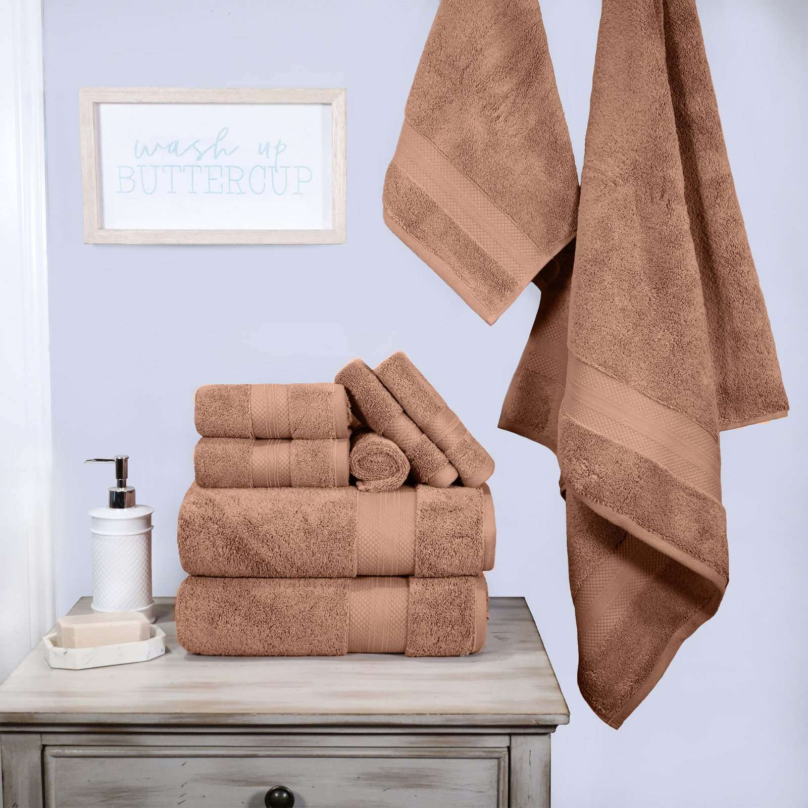 Finnian Turkish Cotton Bath Towel, Taupe, 9 Piece Towel Set