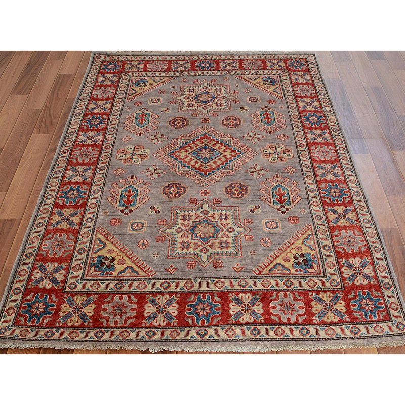 Tapis décoratif en laine de conception unique noué à la main new age grey/red 3 pi 10 po x 6 pi