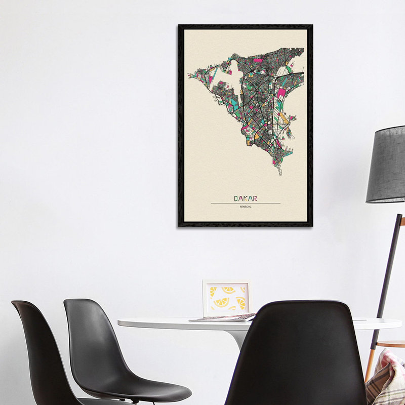 Dakar, Senegal Map by Ayse Deniz Akerman - Floater Frame Gallery-Wrapped Canvas Giclée on Canvas