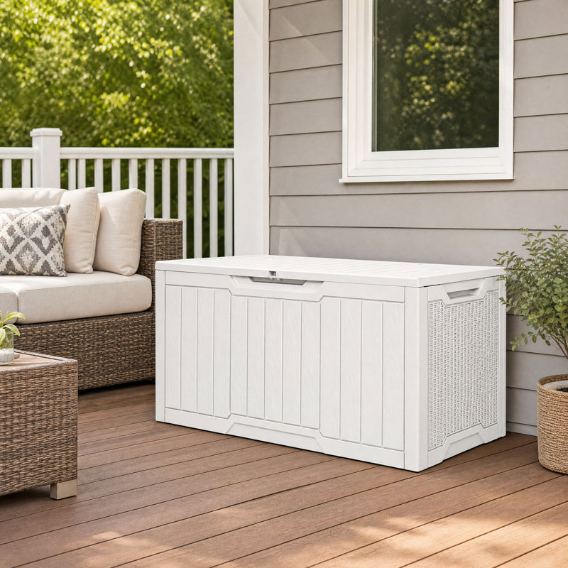 Balconera Water Resistant Resin Lockable Deck Box, 100, White