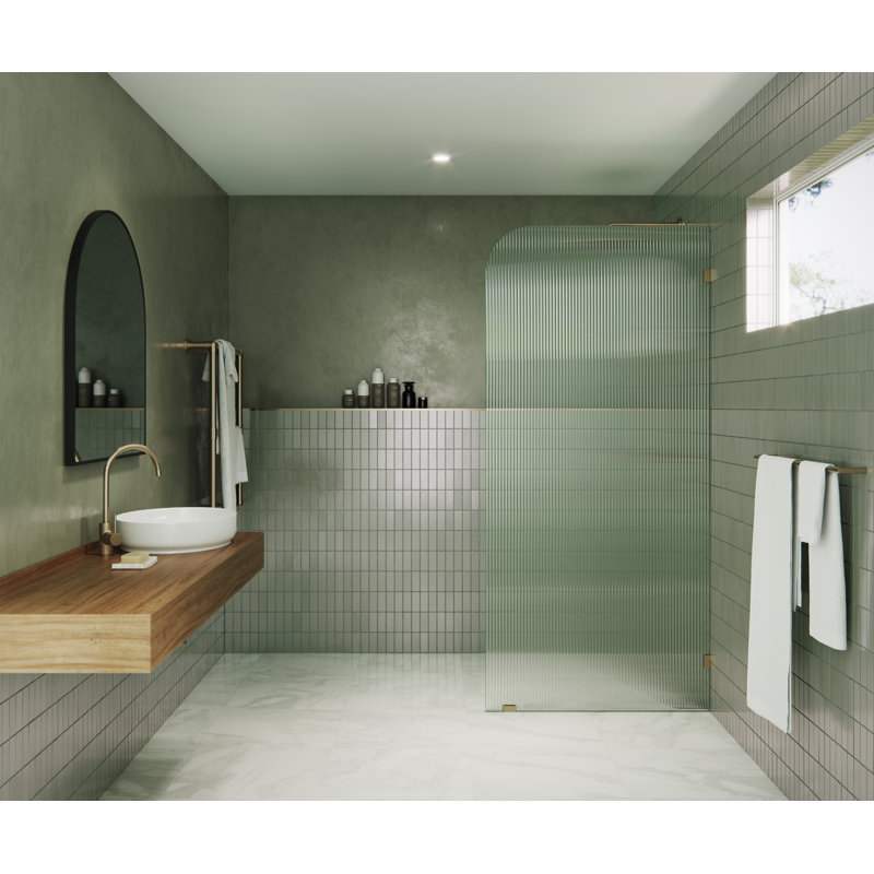 Aurora 36 in. x 78 in. Fully Frameless Fluted Radius Single Fixed Shower Panel, Right Opening, Brushed Bronze