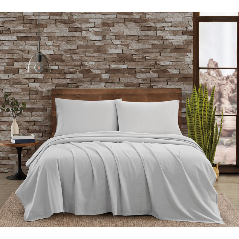 FRYE Cotton Linen Blend Sheet Set, Light Blue, King Sheet Set + Fitted Sheet + 2 Pillowcases