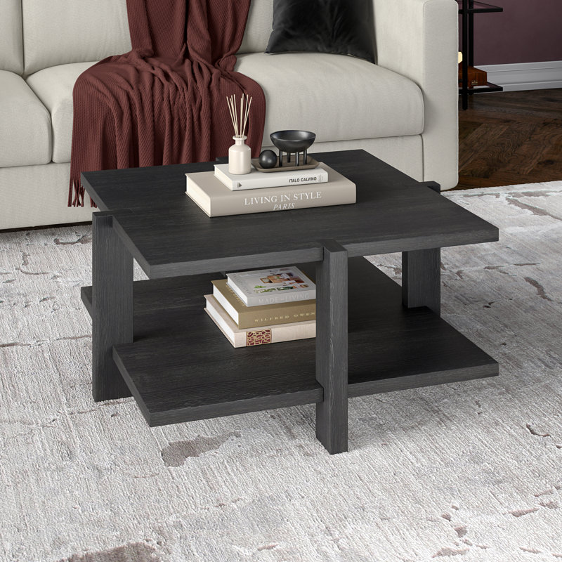 Kj Four Leg Coffee Table with Storage, Charcoal Grey