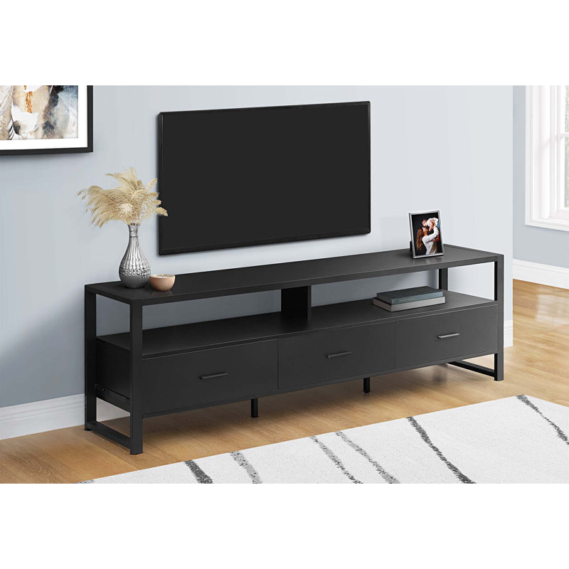 Meuble télé, 72 po, meuble multimédia, tiroirs de rangement, stratifié noir,