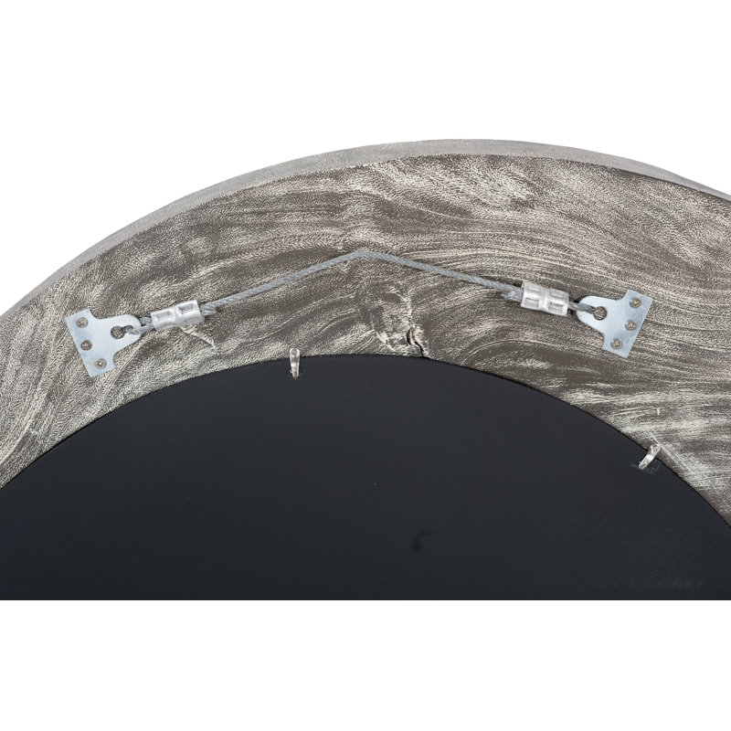 Gray Round Wood Transitional Wall Mirror