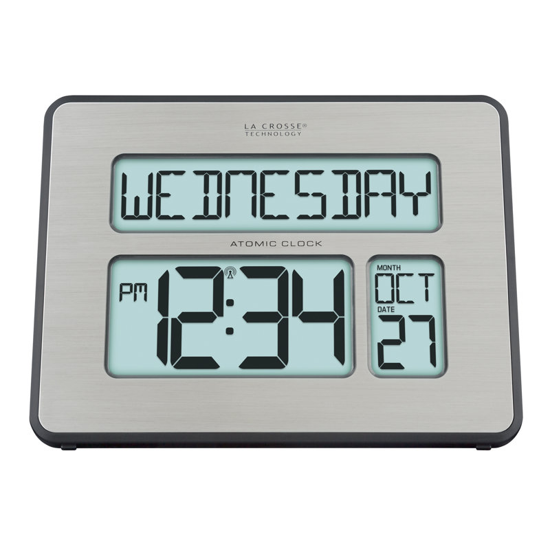 Weidner Digital Atomic Calendar Clock with Backlight, Brushed Silver