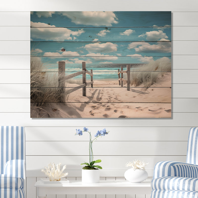 Plage, paysage marin, rêves, chemin I, impression sur bois, H 30 po x l 40 po x P 0,78 po