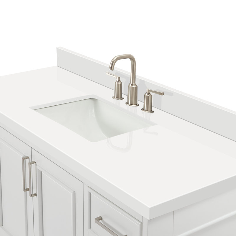 61'' Single Bathroom Vanity with White Quartz Top, White, 55"
