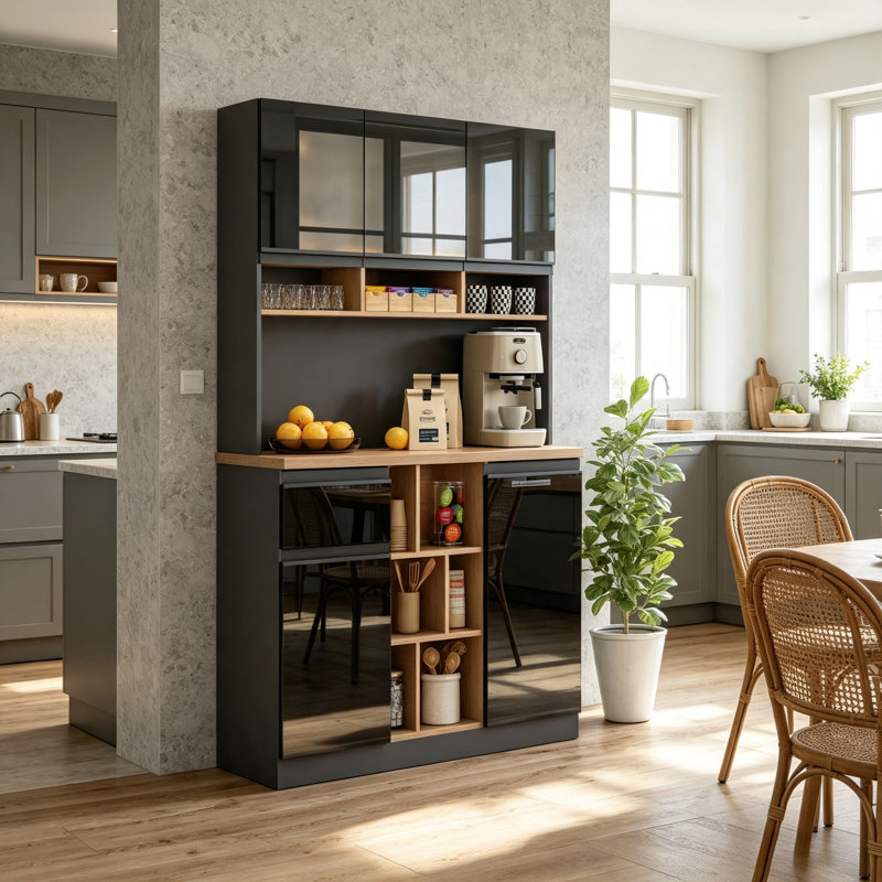 185cm Kitchen Pantry, Black + Natural