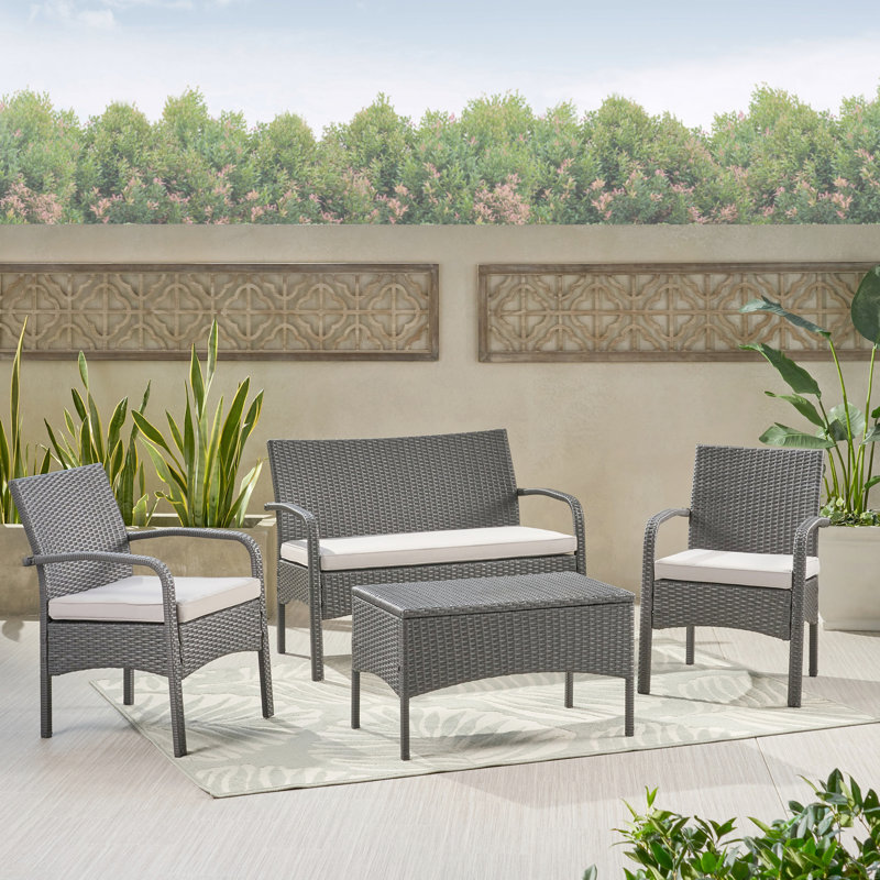 Ensemble de conversation confortable 4 pièces pour relaxer et socialiser, Gris, Gris