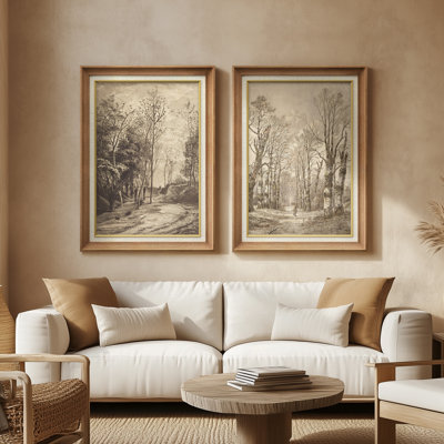 "Vintage Forest Path", ensemble de 2 reproductions d'art encadrées sur papier 26 "x 36"