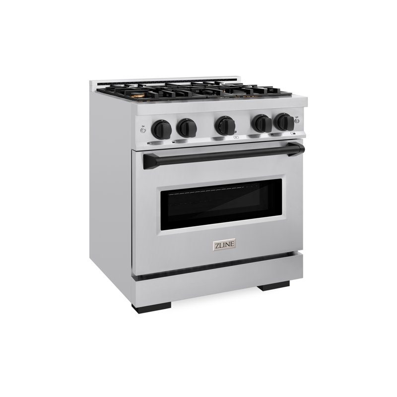 ZLINE Autograph Edition 30" Classic Gas Range w/ 4 Burners & Polished Gold Accents, Matte Black