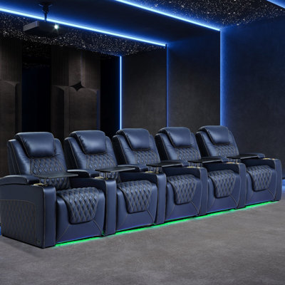 Top Grain Leather Home Theater Seating 7 Color Ambient Lighting Row Of 5 by Orren Ellis