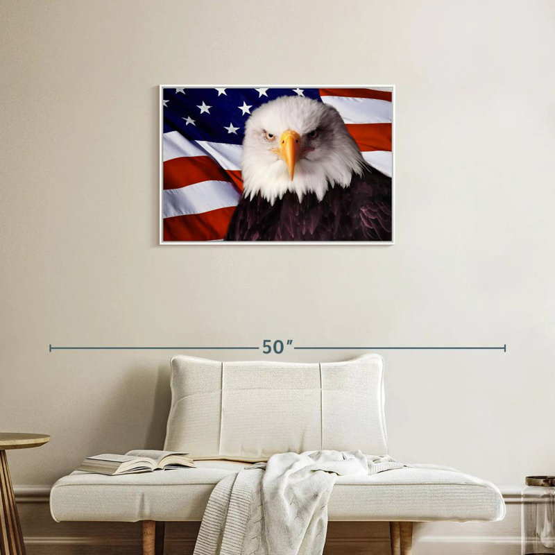 Drapeau américain, aigle à tête blanche, Cadre flottant blanc, 31 po x 21 po