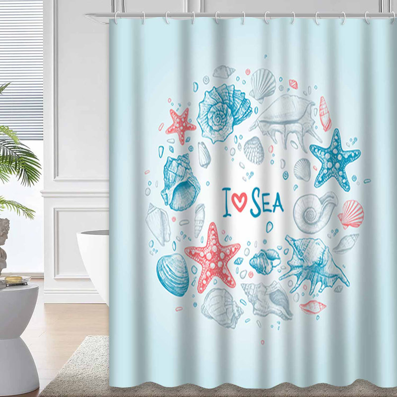 Rideau de douche dessiné avec 12 crochets, L 72 po x l 84 po