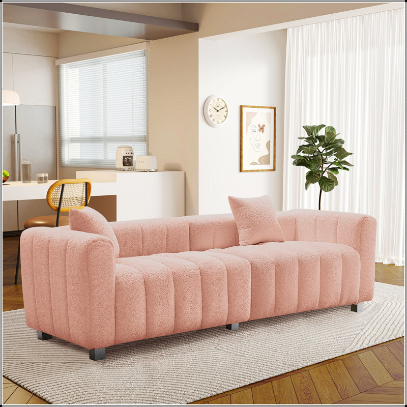 Causeuse 3 places en velours de qualité supérieure, canapé rembourré à bulles moderne avec pieds en métal et 2 coussins pour le salon, la chambre à coucher