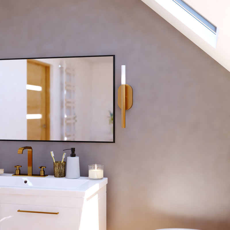 Davarian 1 Light Integrated LED Contemporary Wall Sconce White Acrylic, Satin Brass