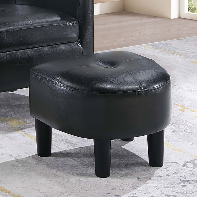 Aldayshein Upholstered Barrel Chair with Ottoman, Black Tufted PU Leather