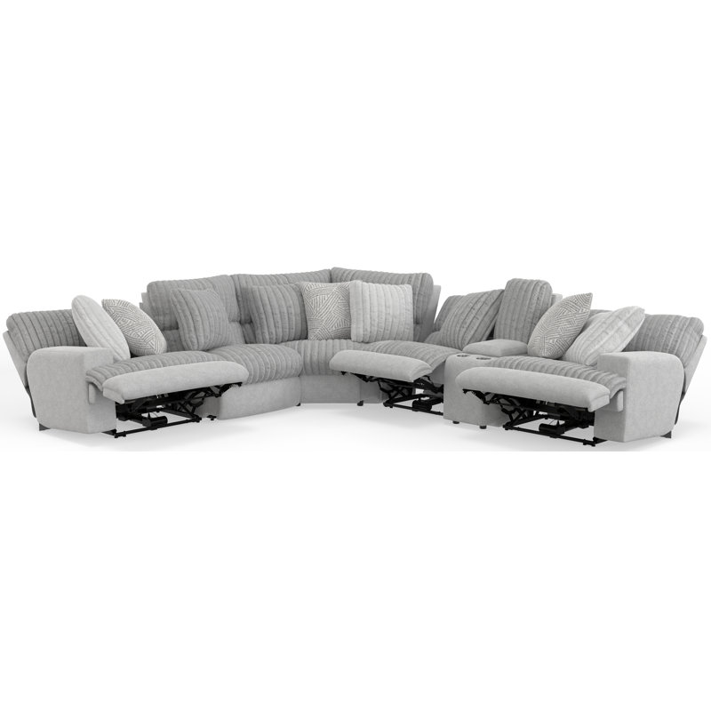 Robyn 6 - Piece Upholstered Reclining Sectional With 3 Reclining Seats And Storage Console, Électrique