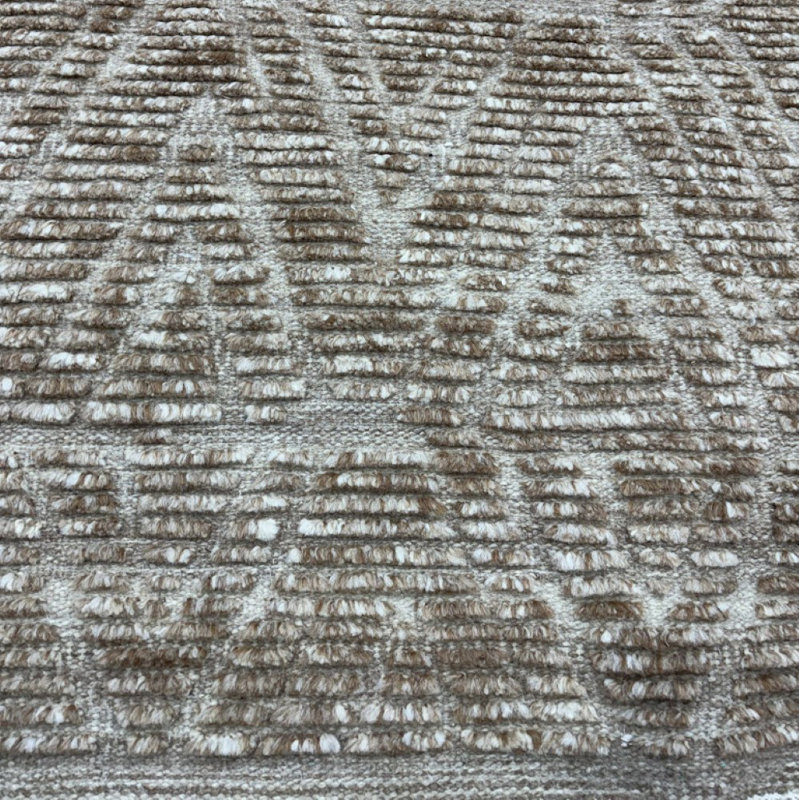 Hand Knotted Wool Geometric Area Rug in Beige, Rectangle 6' x 9'