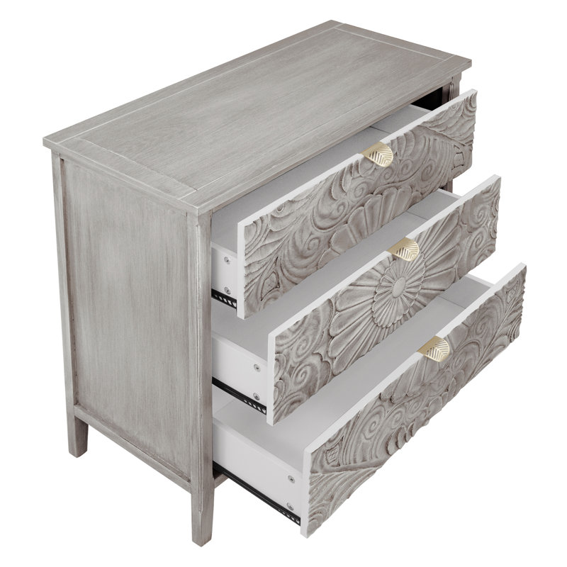 Retro American Furniture Wooden Nightstand With 3 Drawers