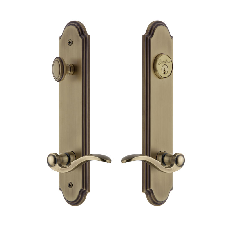 Complete Arc Entry Lever Set with Single Cylinder Deadbolt, Vintage Brass, 2.75", Right