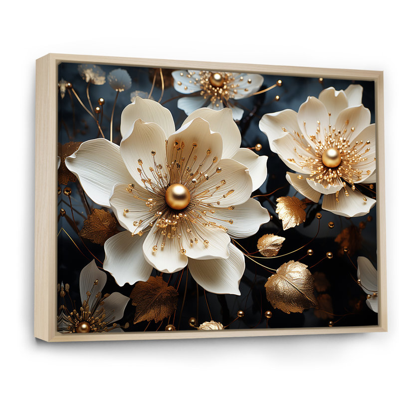 Golden Lotus Tranquility sur toile, Cadre naturel flottant, H 12 po x l 20 po