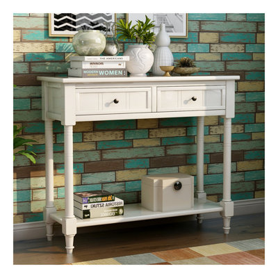 Console Daisy Series avec deux tiroirs et une tablette inférieure (blanc ivoire)