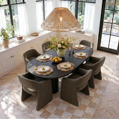 6 - Person Dining Table Sets With Oval Table & 6 Upholstered Waterproof Armchairs