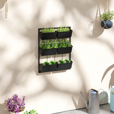 Pot à fleurs mural à 3 niveaux avec 6 pots pour l'intérieur et l'extérieur Outsunny