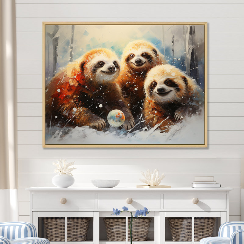 Hiver paresseux brun - art paresseux, Cadre flottant brun, H 12 po x l 20 po x P 1 po