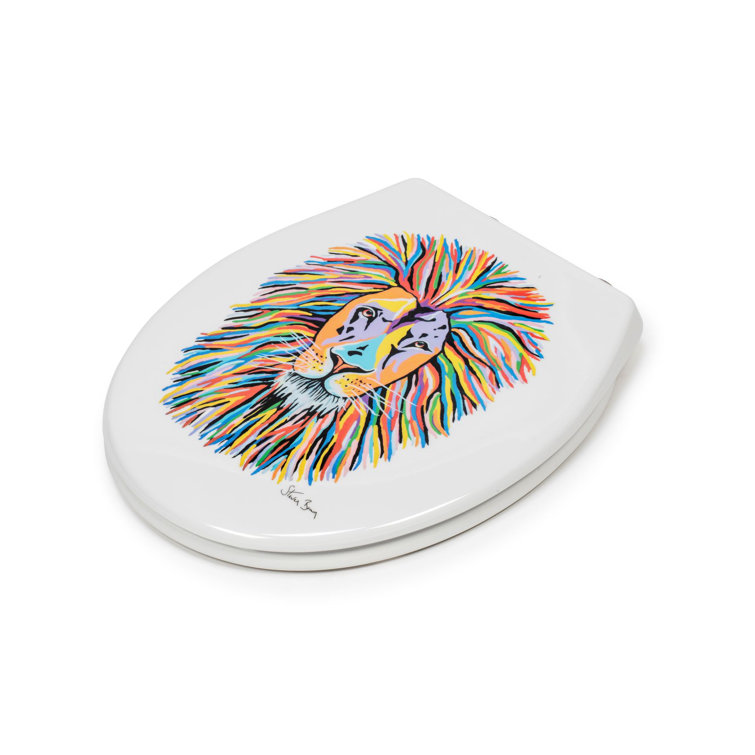 Steven Brown Lewis McZoo Flexi-Fix White Universal Toilet Seat - Unique Lion Design with Soft Close and Quick Release Hinges and Made from Polypropylene Plastic with Top and Bottom Fixing