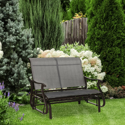 2 Outdoor Glider Chair, Patio Bench With Steel Frame And Grey Seat, For Backyard, Lawn, Garden Porch, Gliding Experience Chair Porch Bench, Powder Coa by Latitude Run