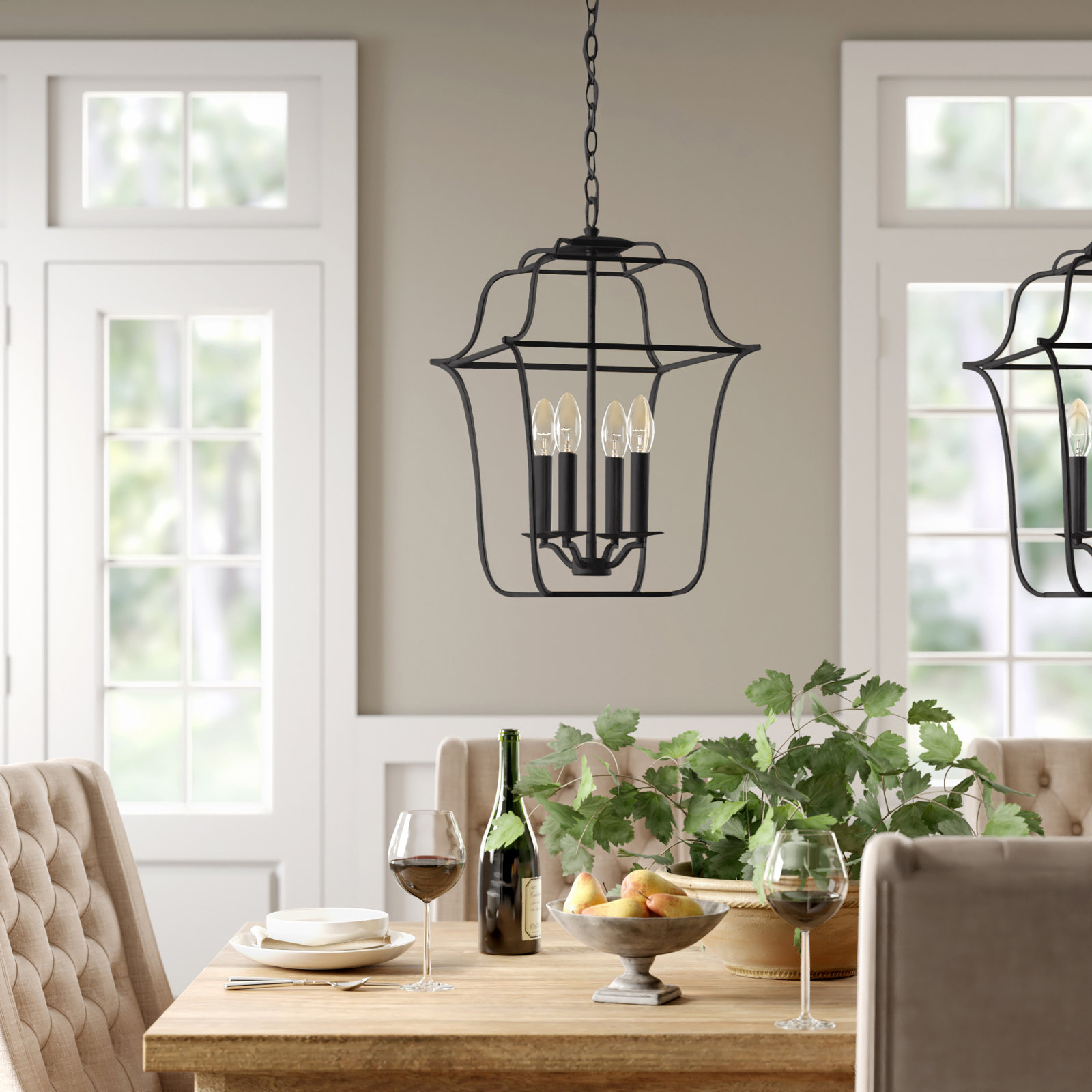 Lark 4 - Light Lantern Geometric Chandelier, Royal Ebony, 4, 20" H x 14" W x 14" D