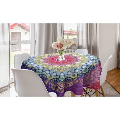 Ambesonne Mandala Round Tablecloth, Arrangement With Geometric Zigzag Shape And Blossoming Flowers Bohemian Oriental, Circle Table Cloth Cover For Din -  East Urban Home, E596EA98BA724DFDBCFCD5EA1B1C5474