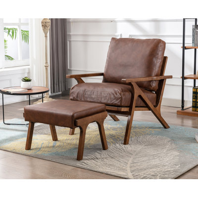 Juntier Faux Leather Armchair with Ottoman
