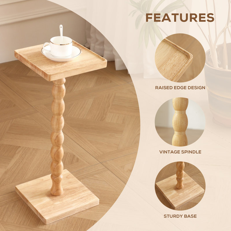 Solid Wood Square End Table,Pedestal Drink Table, Small Corner Table，Tall Plant Stand-Wood, Natural Wood