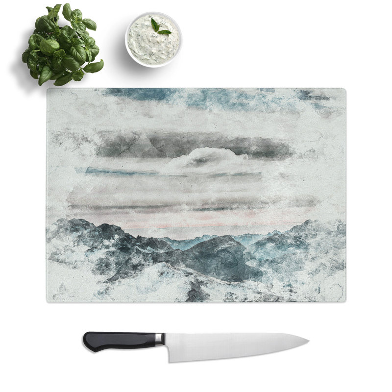Tempered Glass Mountain Clouds Abstract Chopping Board, 28.5 cm x 39 cm