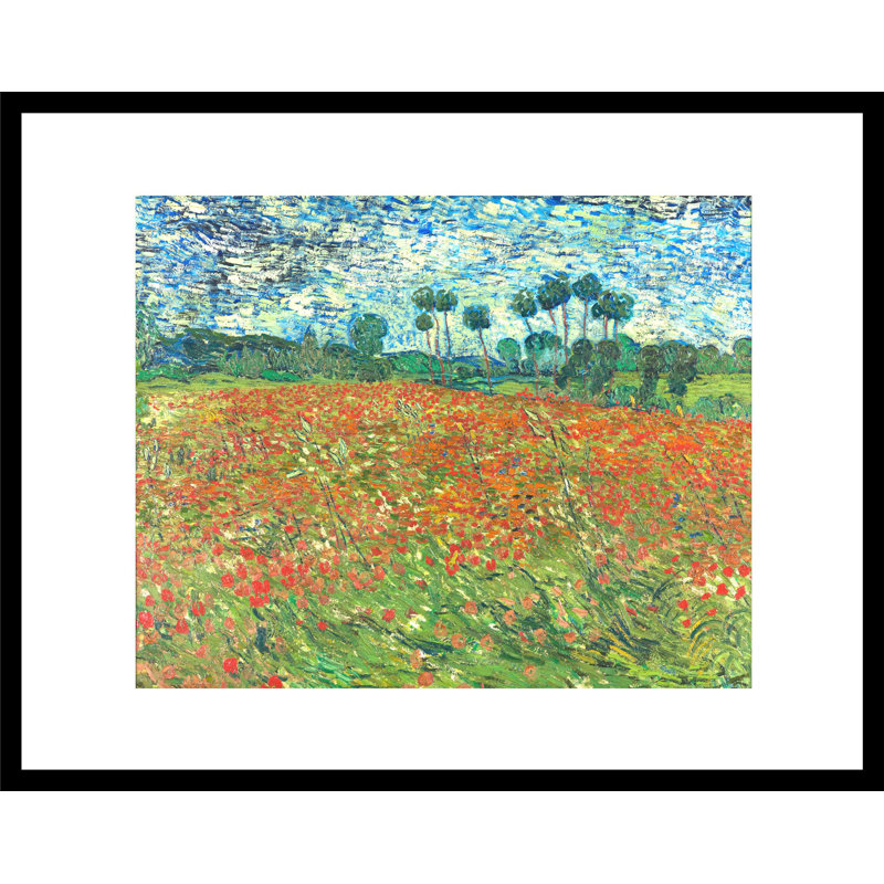 "Champ de Poppie" par Vincent Van Gogh, reproduction d’art sur papier encadrée, H 14,5 po x l 18,5 po x P 1,25 po, Blanc