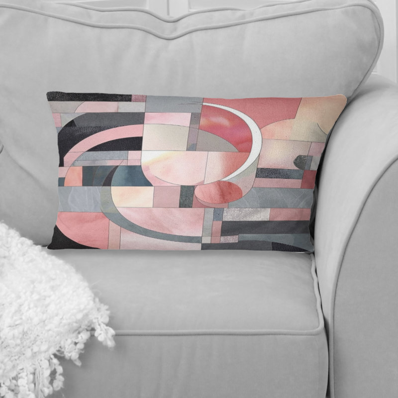 Coussin décoratif rose à imprimé de formes abstraites I