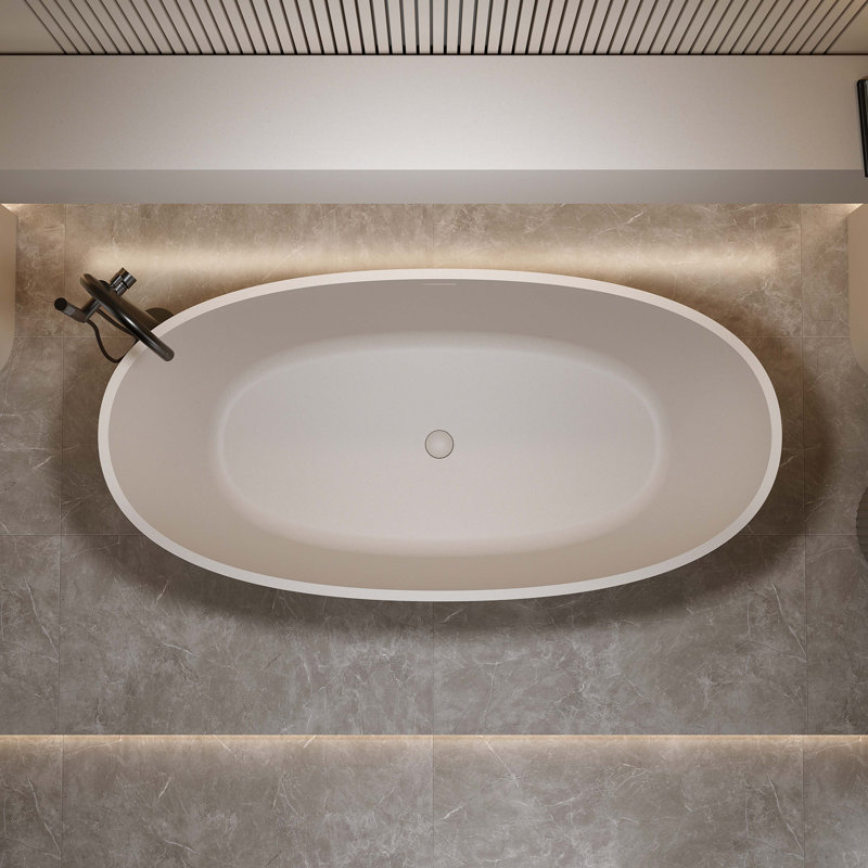 Freestanding Bathtub Resin Stone Soaking Bathtub Solid Surface Modern Tubs With Overflow And Pop-Up Drain