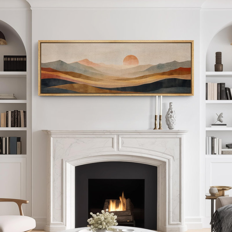 Sun Mountain Landscape Serene Mountain Landscape with Warm, impression sur toile encadrée, H 20 po x l 60 po, Naturel
